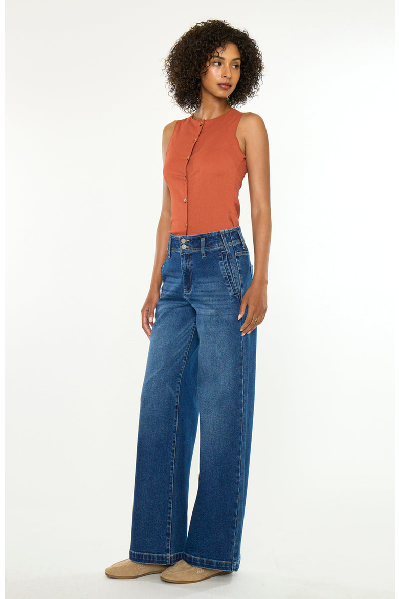 Pepper Essentials High Rise Wide Jeans, Alternate, color, Dark Wash