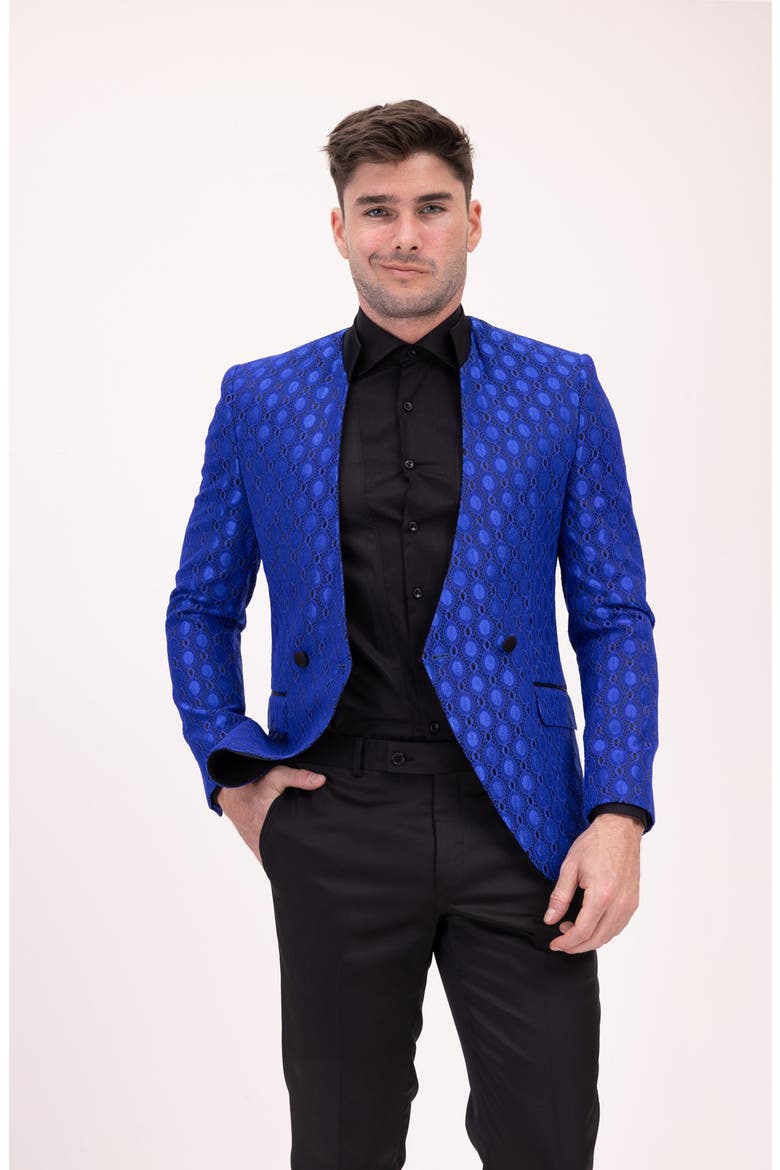 Texture Eyelet Tuxedo Jacket, Alternate, color, BLUE