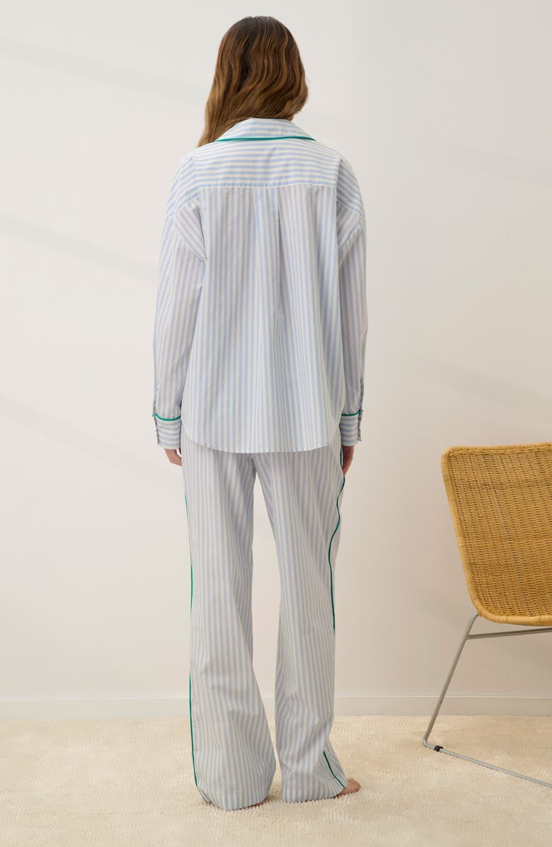 Lunya Piped Airy Cotton Button-Up Pajama Shirt, Alternate, color, Stillwater Stripe/Spg Clvr