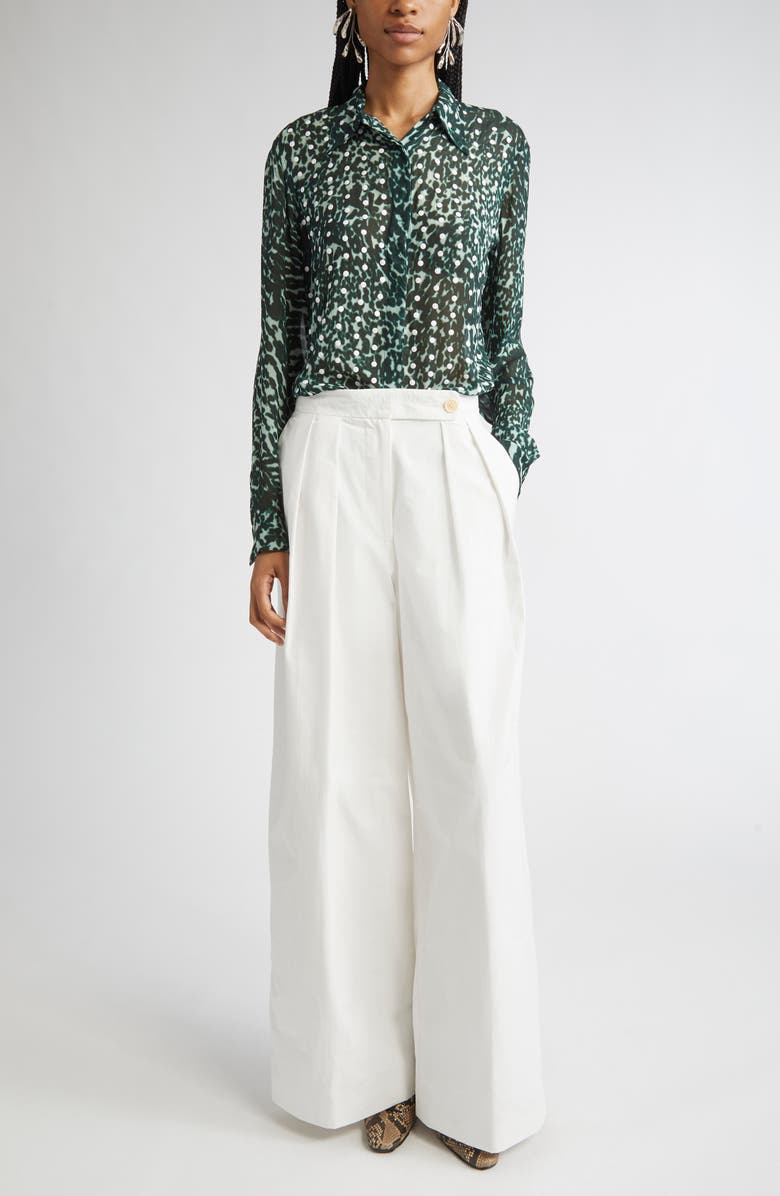 Dries Van Noten Pamplona Pleated Wide Leg Trousers, Alternate, color, White