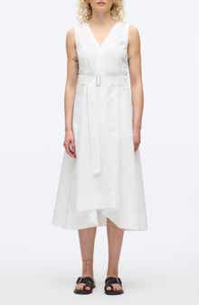 Sleeveless Belted Cotton Blend Midi Dress