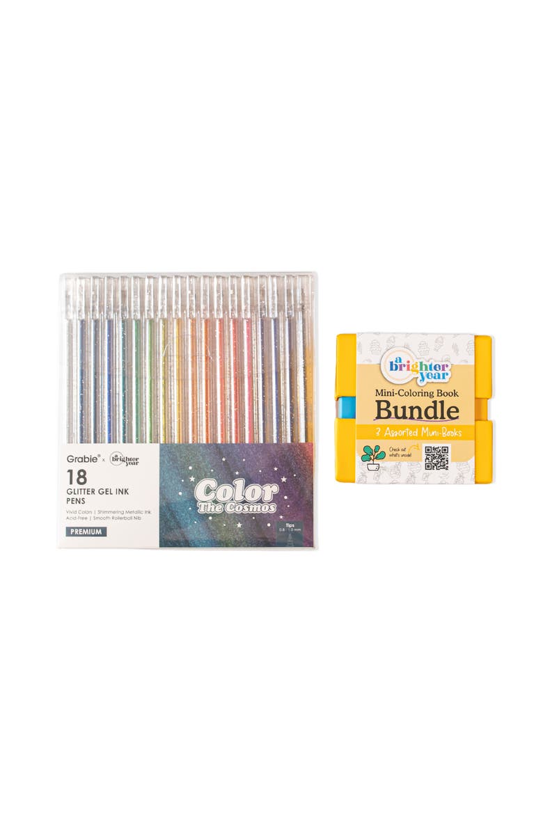 3-Piece Mini Adult Coloring Book + Gel Pen Bundle, Main, color, Multicolor