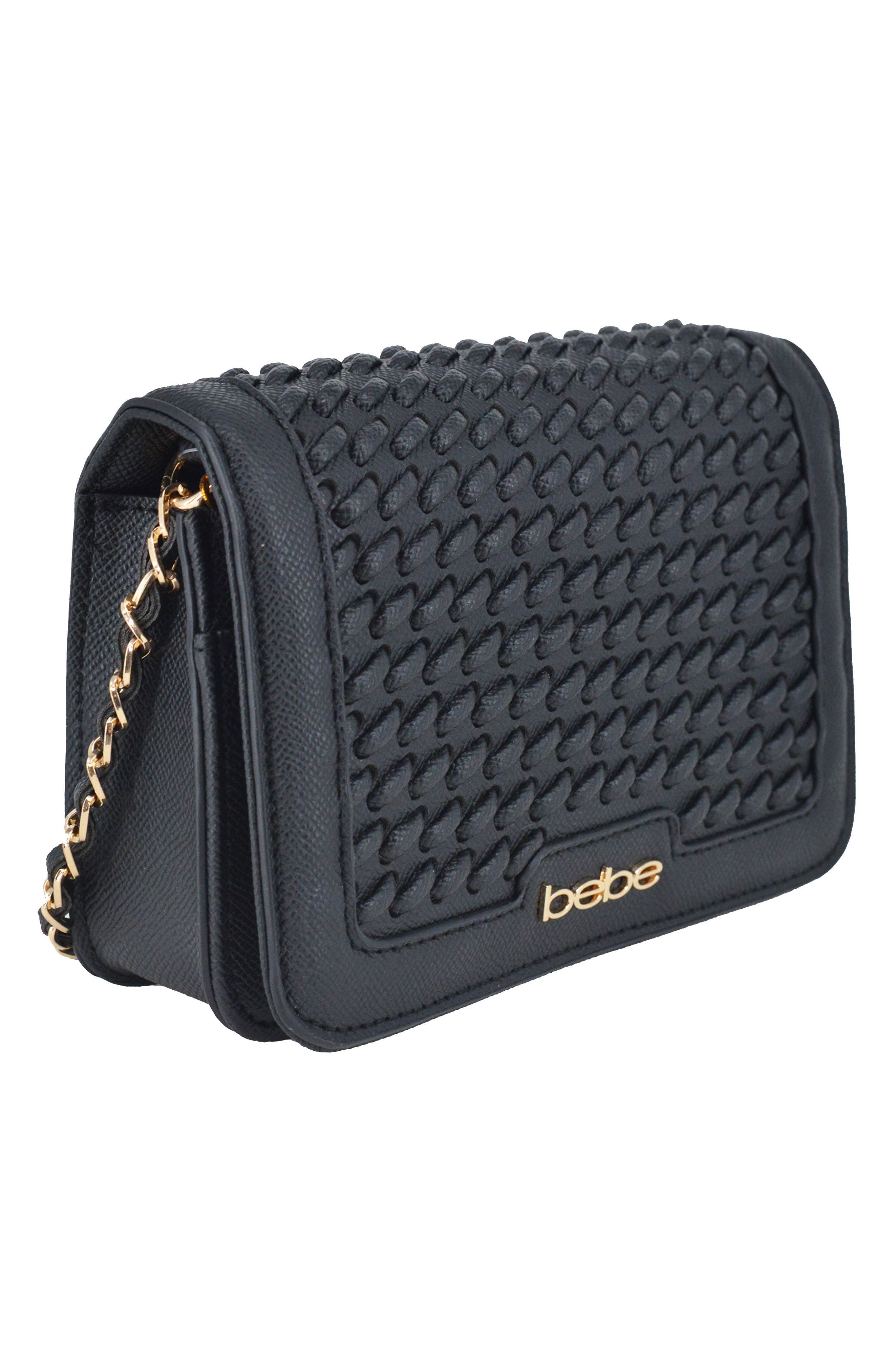 bebe Katriel Woven Crossbody Bag, Alternate, color, Black