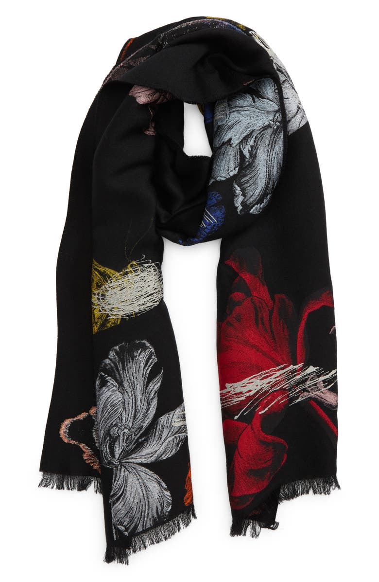 McQueen Botanical Reel Wool Blend Scarf, Main, color,