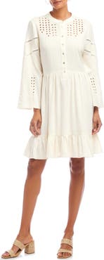 Karen Kane Embroidery
Eyelet Detail Long Sleeve Linen Blend Dress
