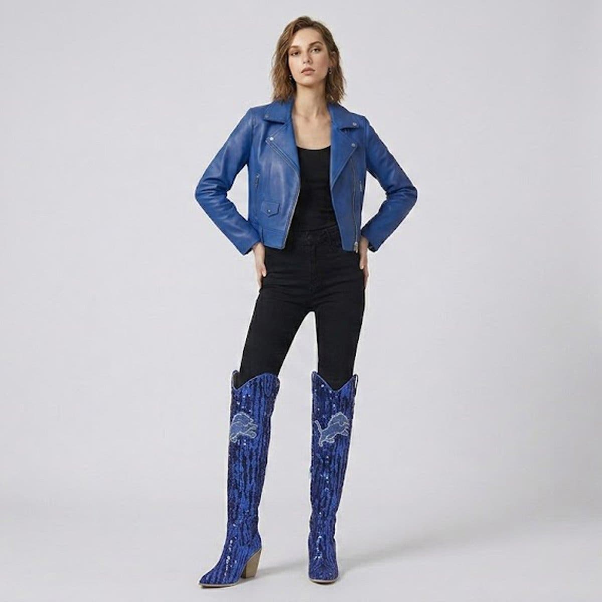 Detroit Lions Over-the-Knee Two-Tone Sequin Boots, Alternate, color, Blue