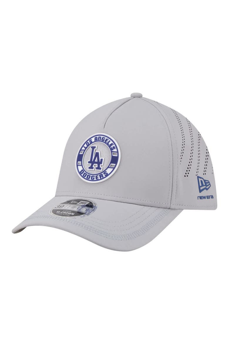 Men's New Era Gray Los Angeles Dodgers Patch 39THIRTY A-Frame M-Crown Perforated Flex Hat, Main, color, Gray