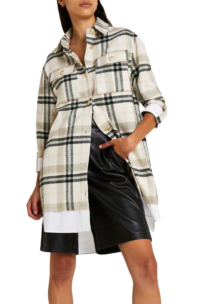 River Island Women's Longline Plaid Flannel Shirtdress, Main, color, 