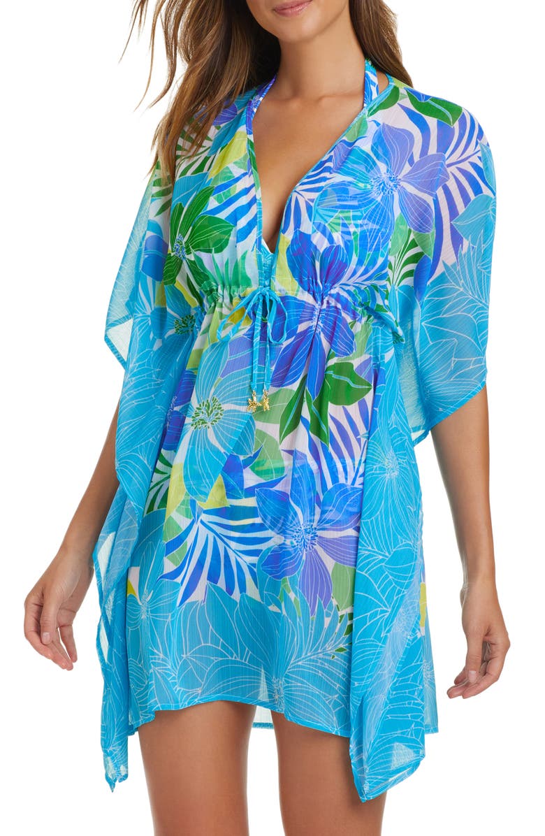 BLEU by Rod Beattie Fresh Takes Floral Chiffon Cover-Up Caftan, Main, color, 