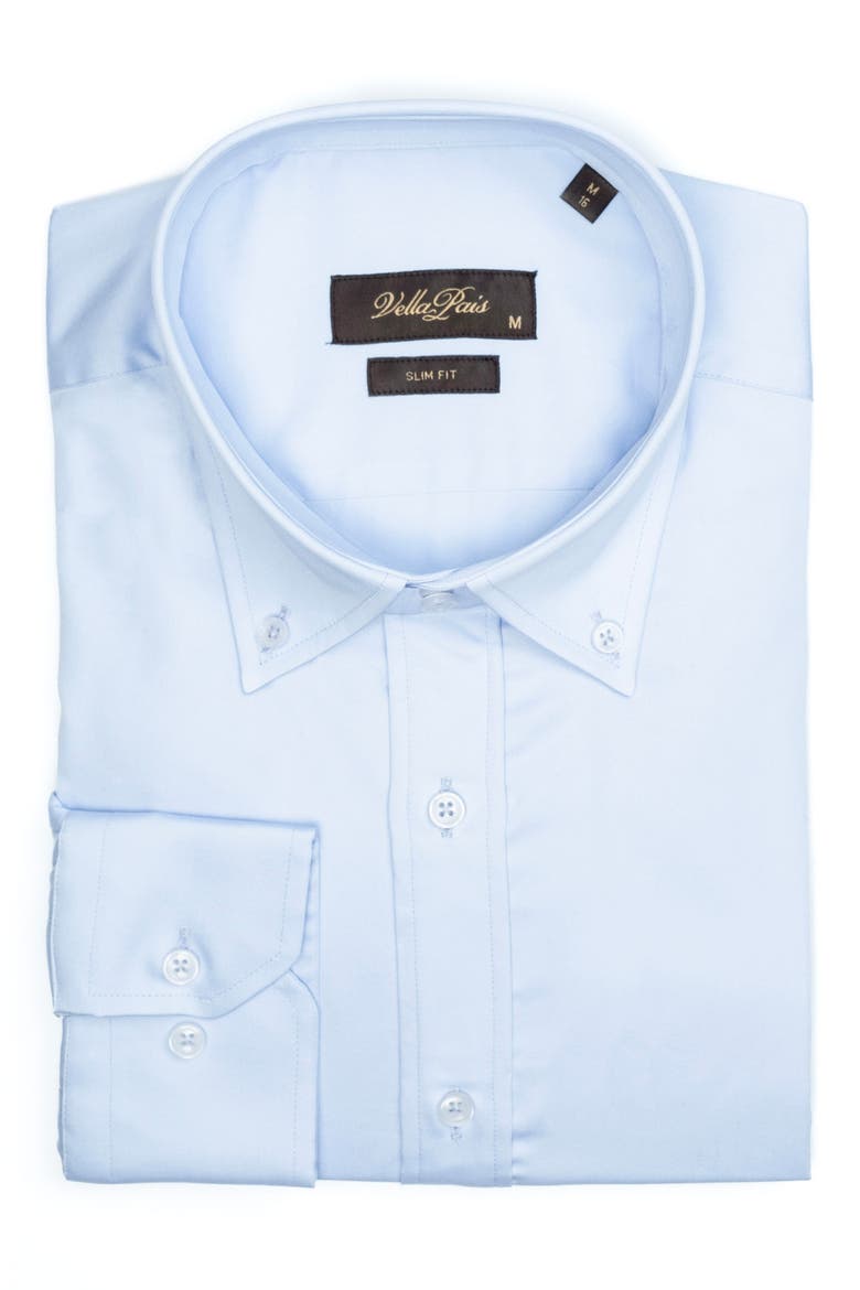 Solid Cotton Slim Fit Button Down Shirt, Alternate, color, LIGHT BLUE
