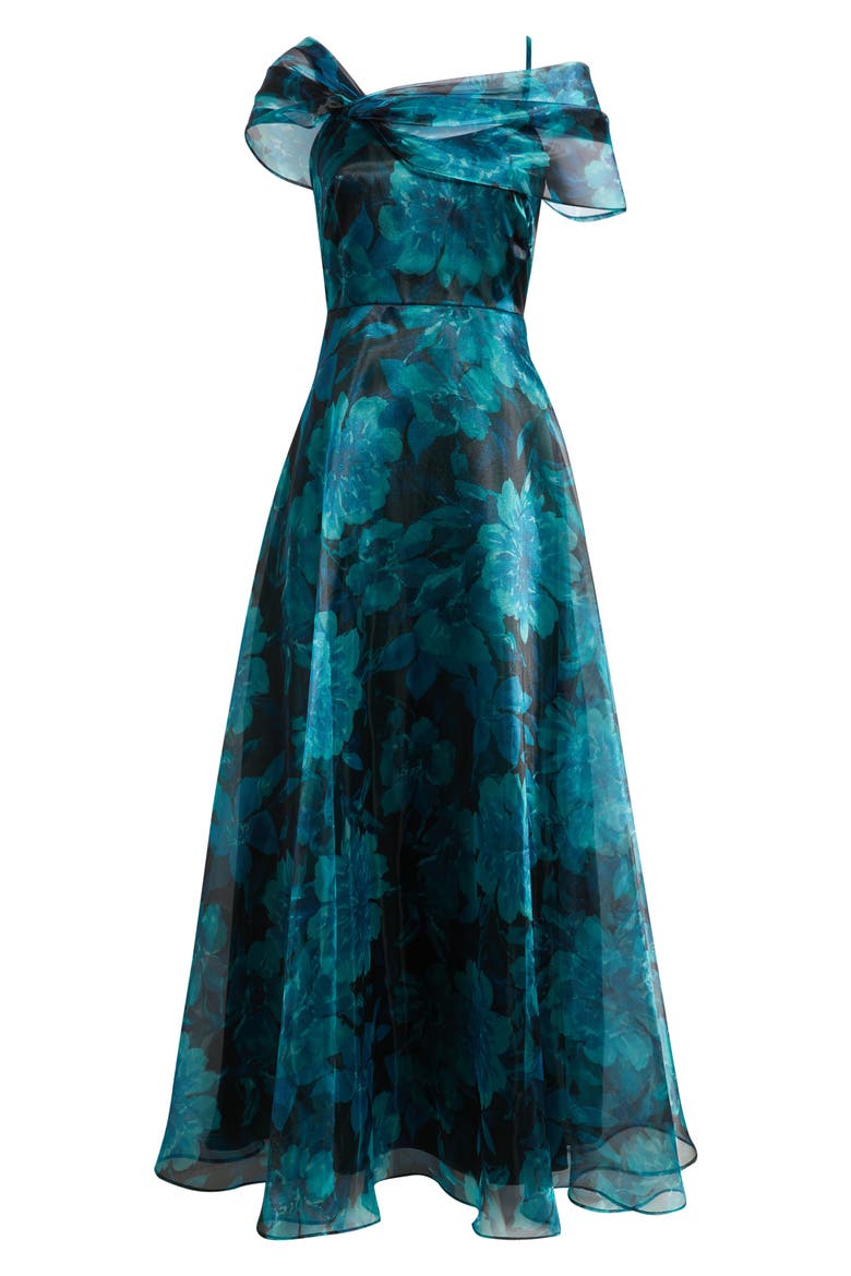 Floral Shoulder Overlay Ballgown, Alternate, color, TEAL