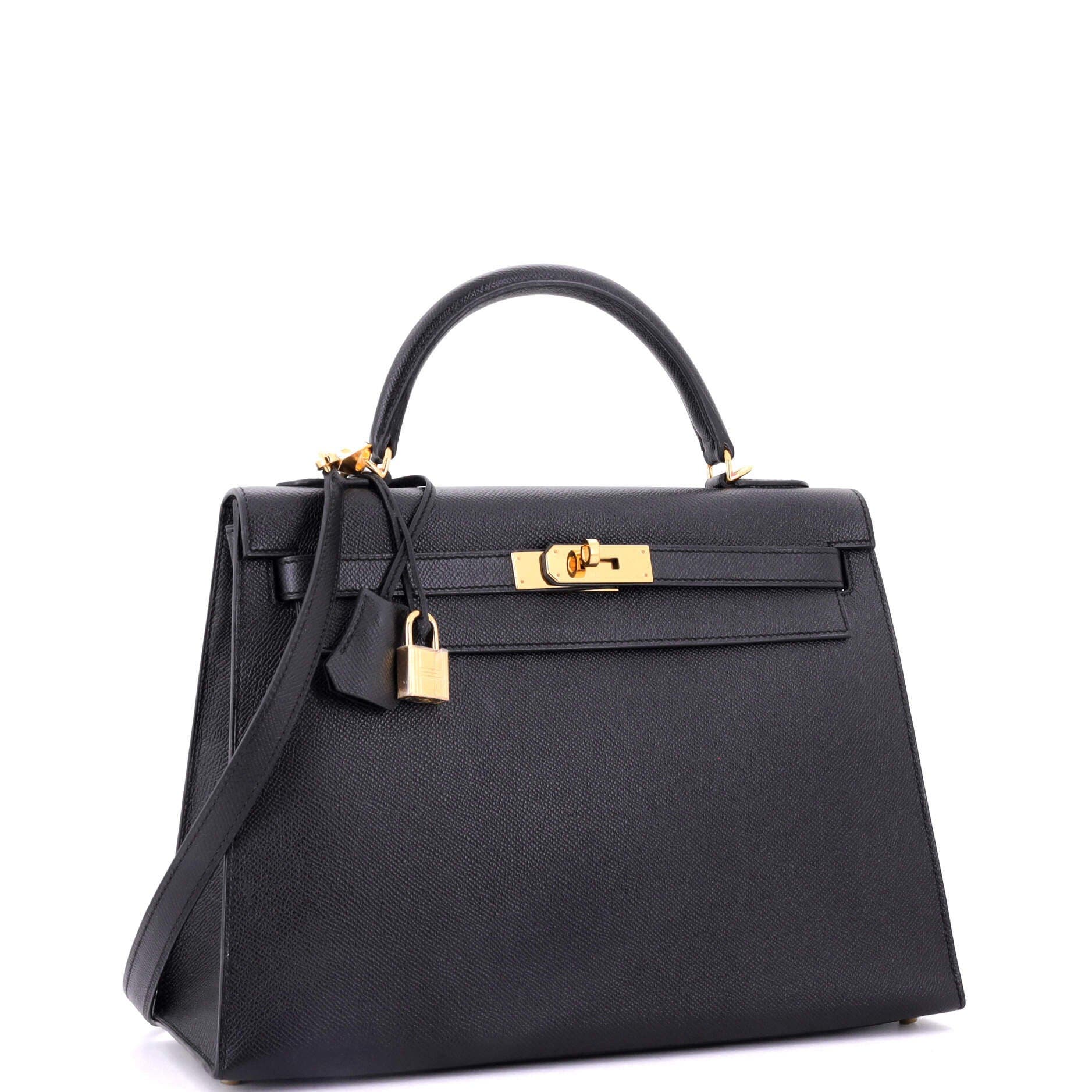Pre-Owned Hermes Kelly Handbag Black Epsom with Gold Hardware 32, Alternate, color, 
