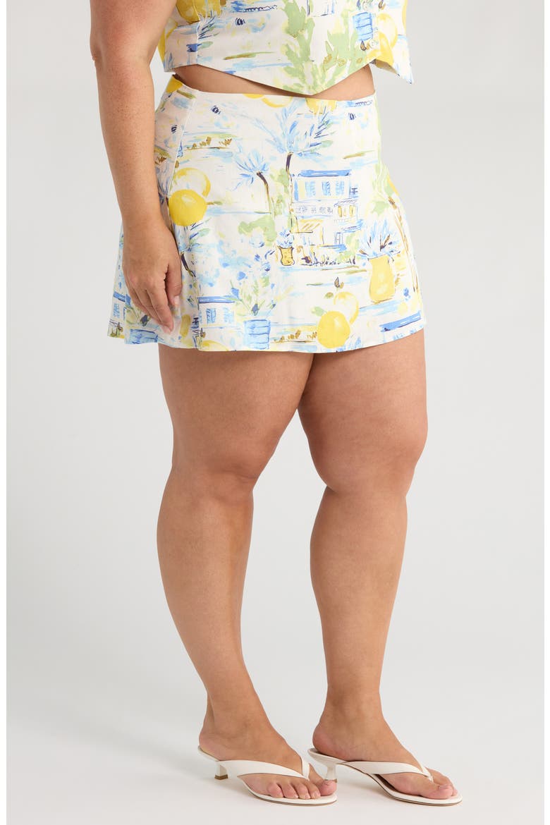 Ciendra Landscape Print Miniskirt, Alternate, color, IVORY/ BLUE