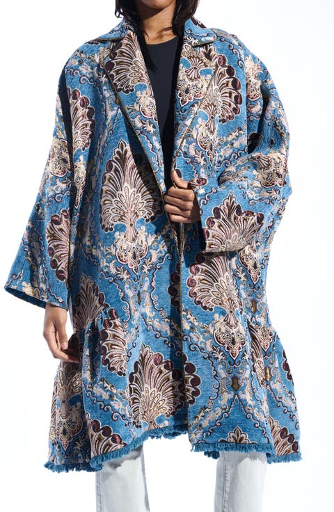Paisley Jacquard Peplum Coat