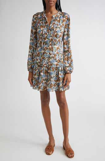 Veronica Beard Nyjah Floral Pintuck Long Sleeve Silk Minidress