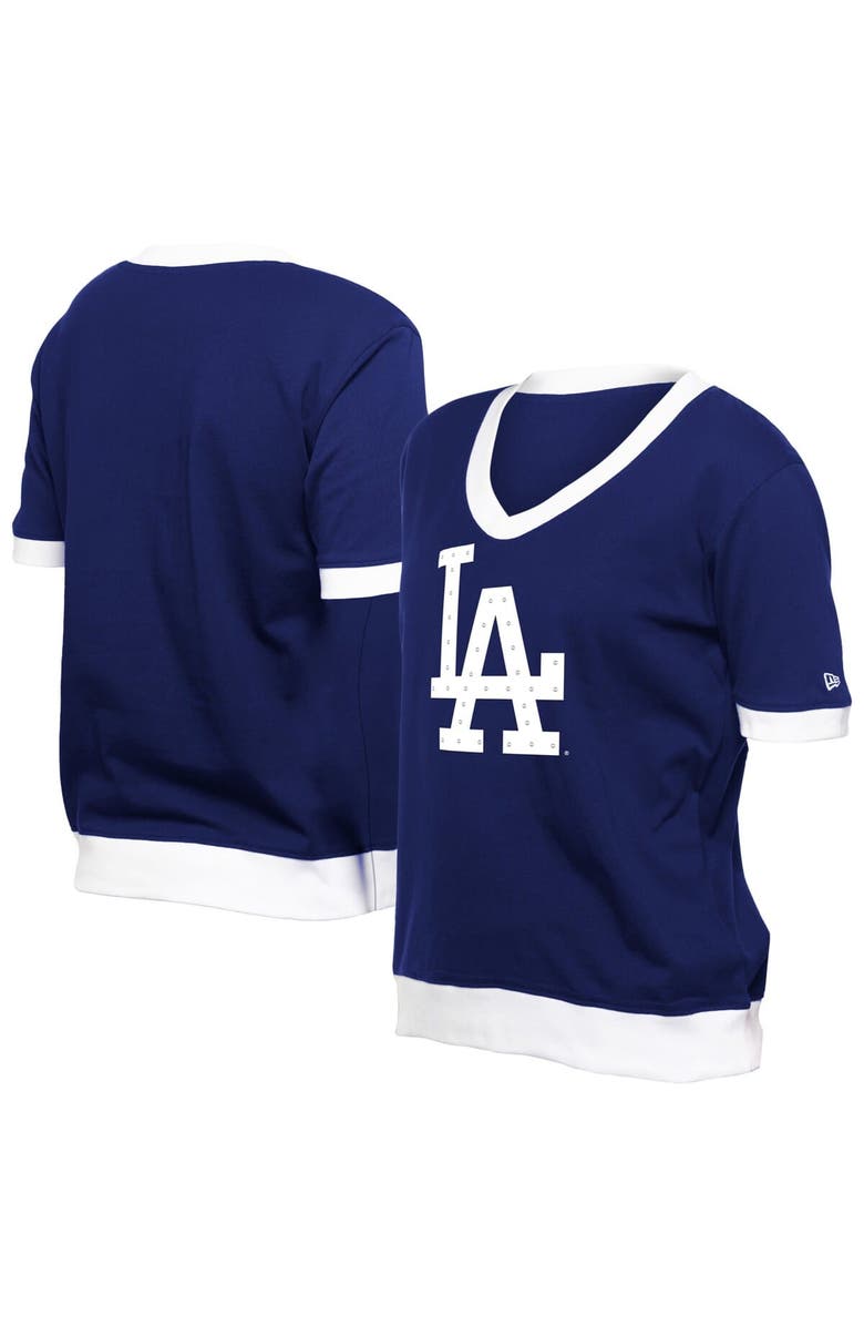 New Era Women's New Era Royal Los Angeles Dodgers Game Day Rhinestone V-Neck T-Shirt, Alternate, color,