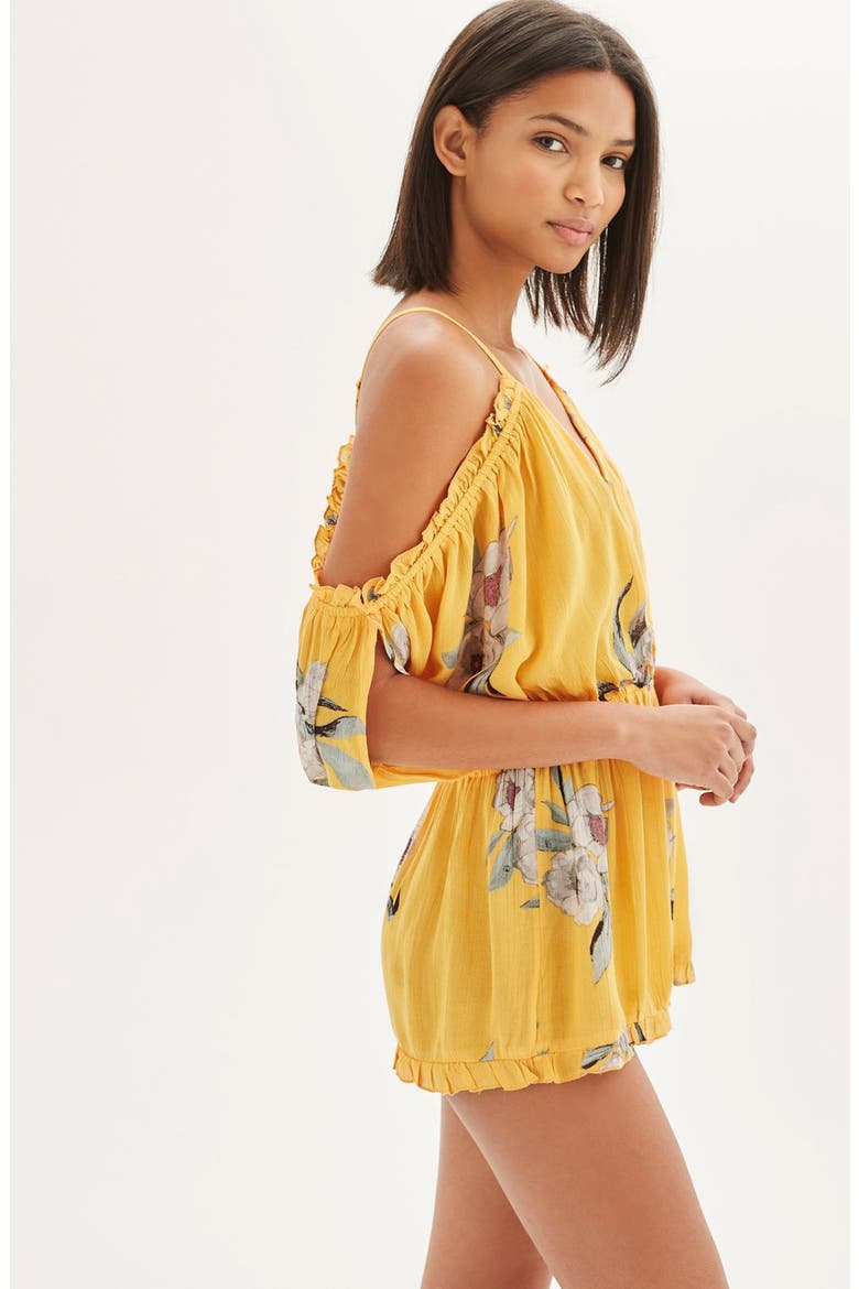 Posie Off the Shoulder Romper, Alternate, color, YELLOW
