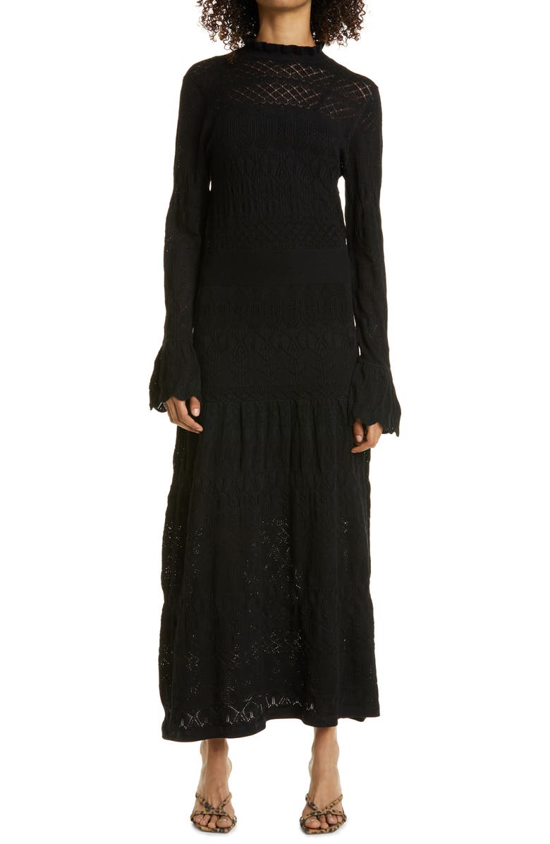 Haute Hippie Long Sleeve Pointelle Knit Maxi Dress, Main, color,