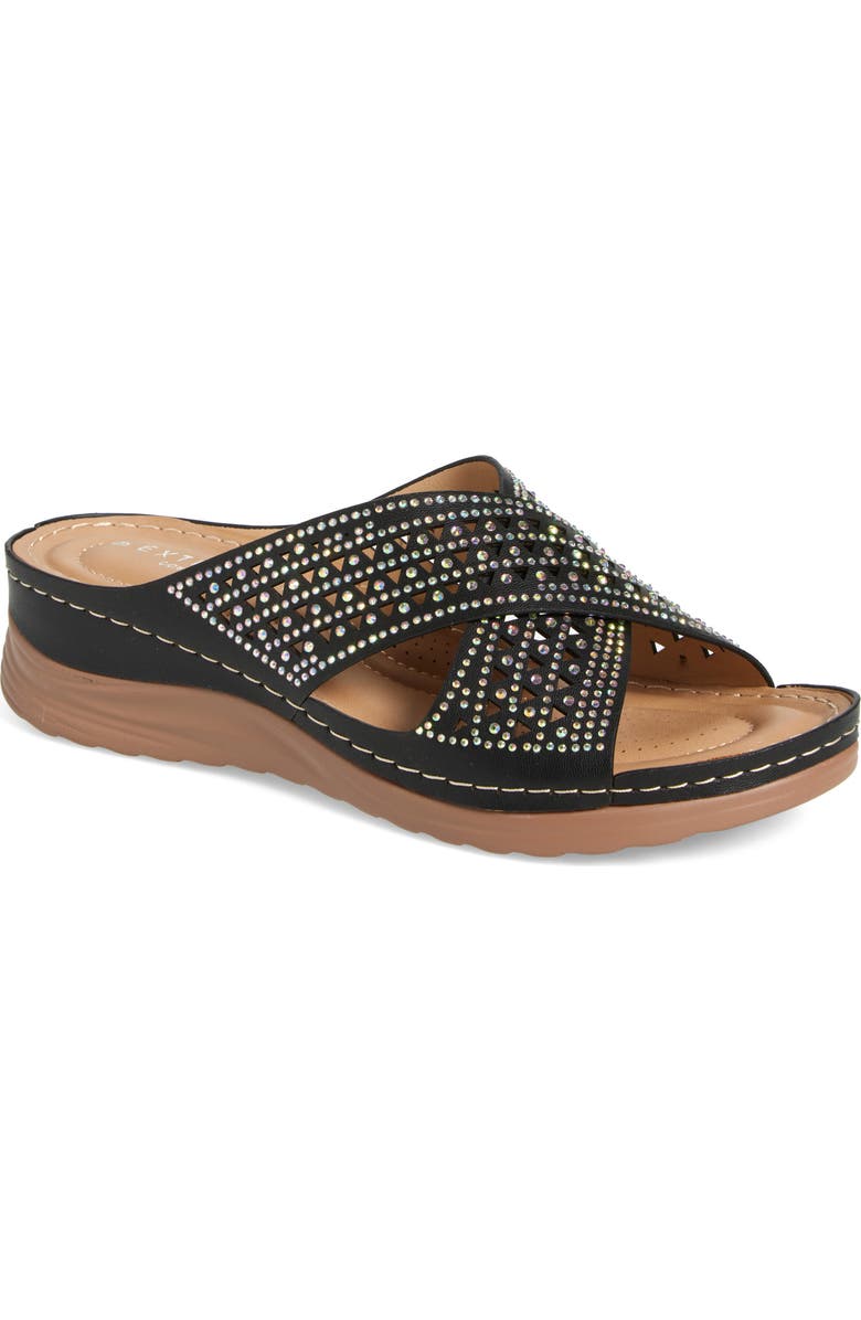 EXTREME BY EDDIE MARC Rhinestone Crisscross Wedge Sandal, Main, color,