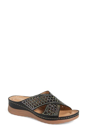 Extreme By Eddie Marc Rhinestone Crisscross Wedge Sandal