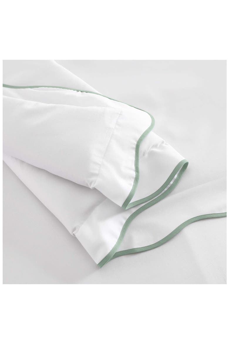Simple Scallop Cotton Percale Duvet Set, Alternate, color, WHITE/ GREY GREEN
