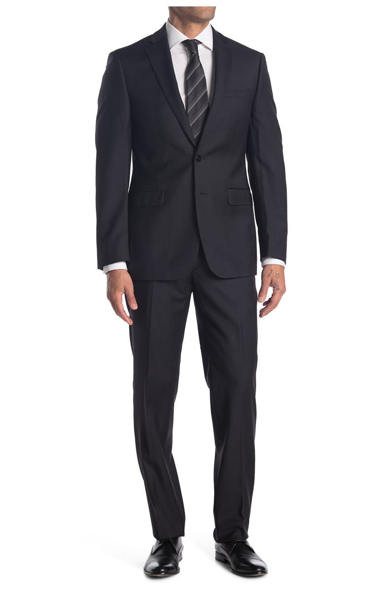 Calvin Klein Charcoal Solid Two Button Notch Lapel Wool Suit, Main, color, 