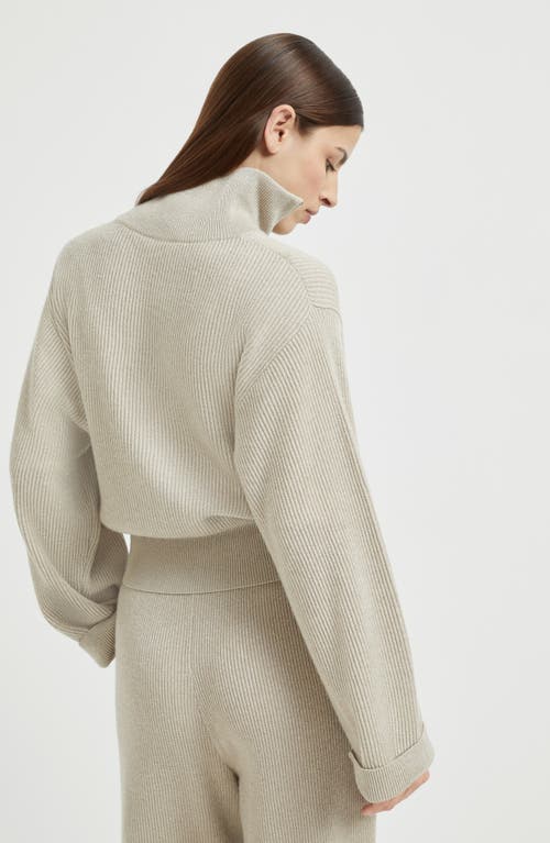 Brunello Cucinelli Beige Sparkling Knit Zip-up Cardigan In Neutral