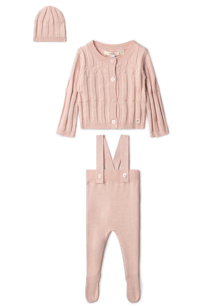 High Waist Knit 3 Piece Set Overall, Cardigan and Hat, Main, color, Pink Mix
