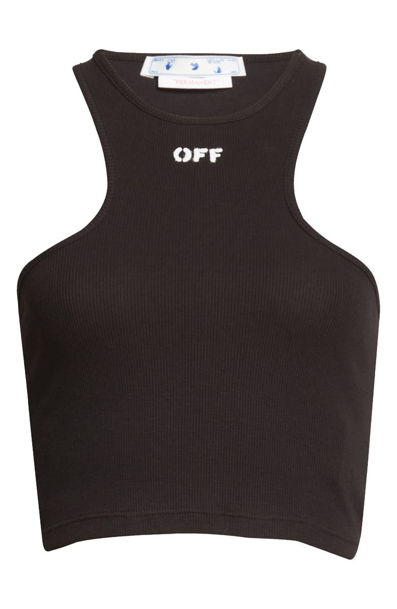 Off-White Off Stamp Crop Rib Rowing Tank, Alternate, color, Black White