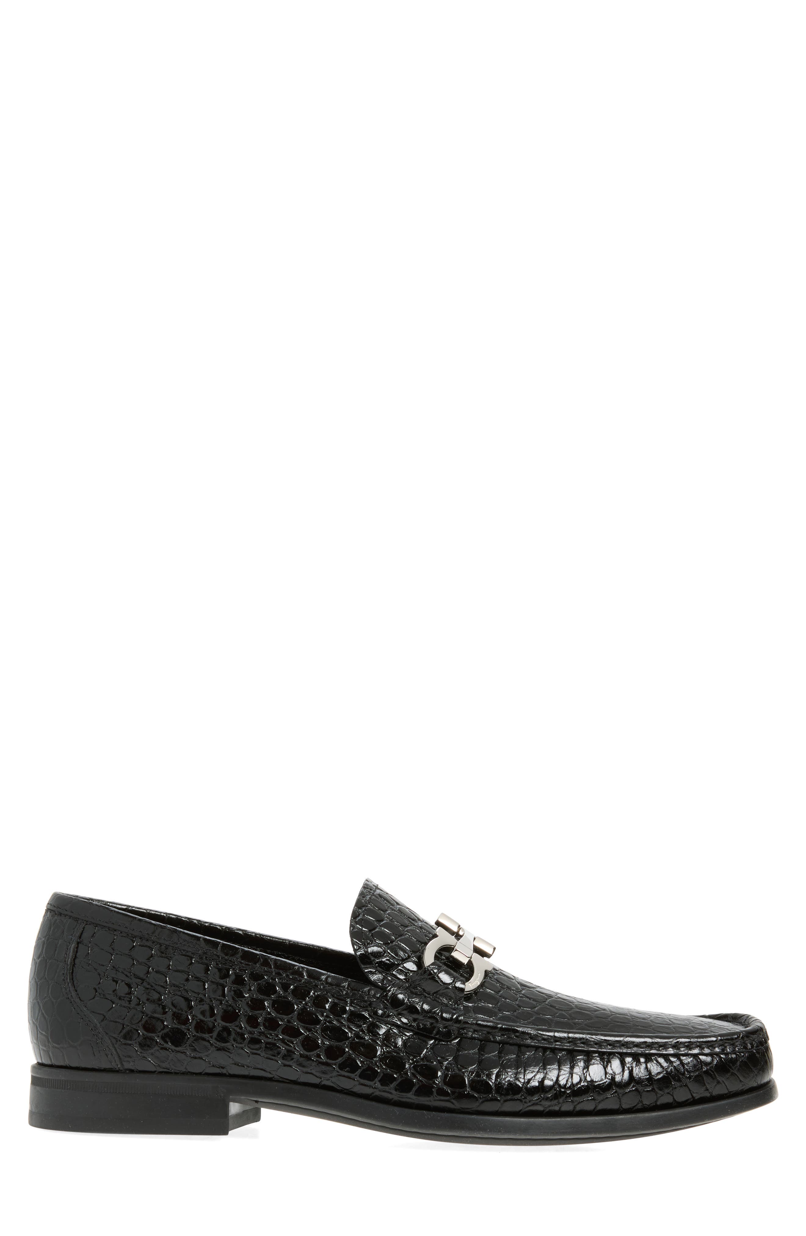 FERRAGAMO Croc Embossed Loafer, Alternate, color, Nero