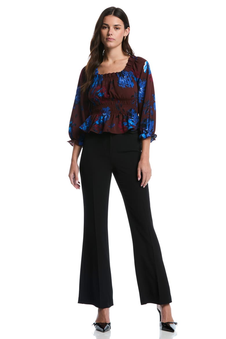 Smocked Peplum Top, Alternate, color, BITTER CHOCOLATE