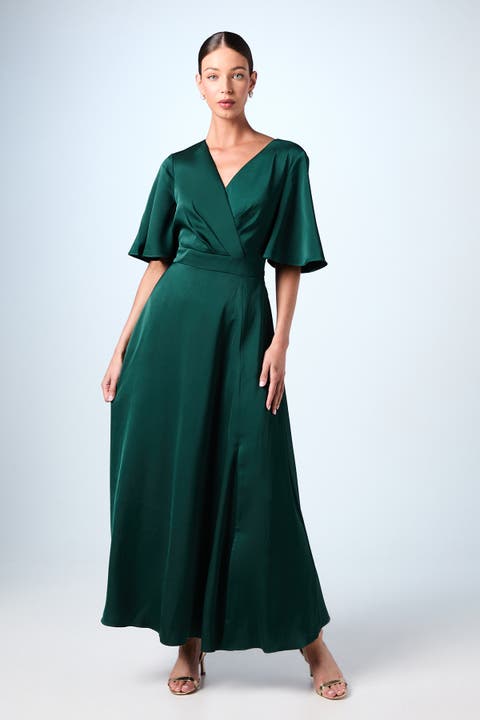Wrap Satin Maxi Bridesmaids Dress