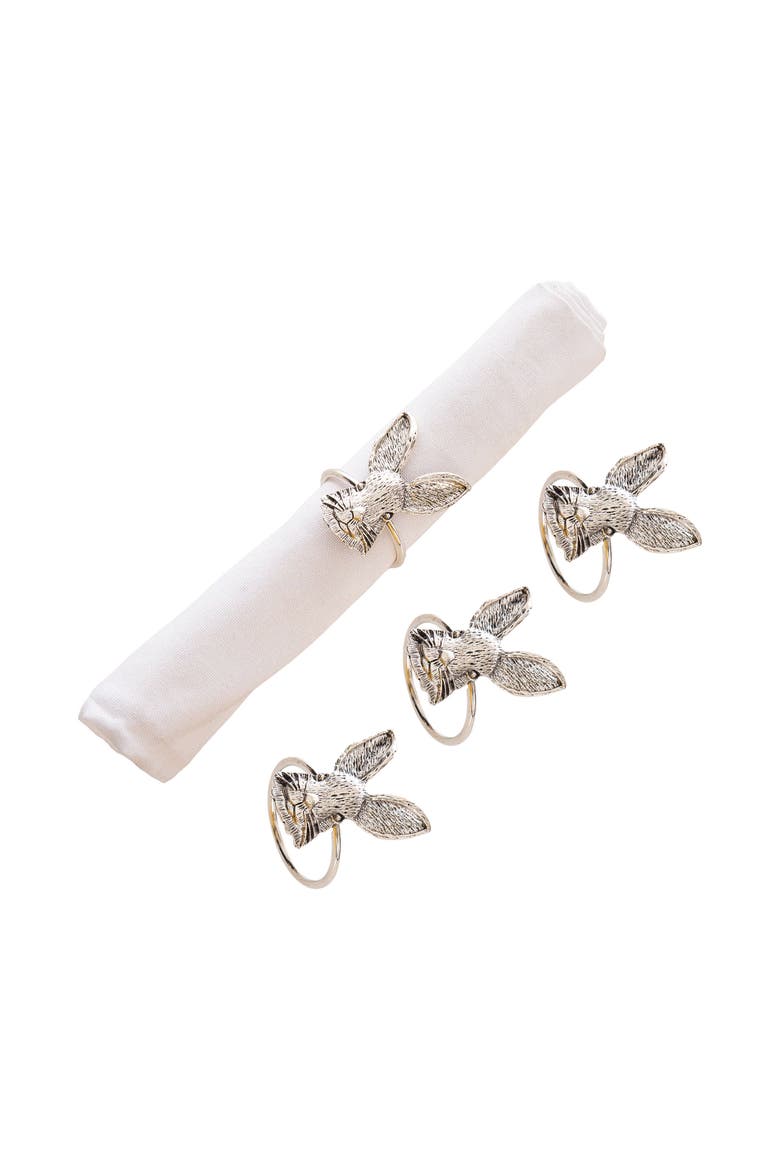 Silver Bunny Head Napkin Rings Set of 4, Main, color, Silver