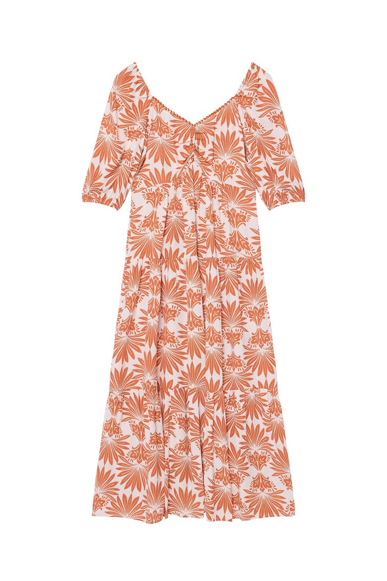 Floral V-neck Printed Midi Dress., Alternate, color, Orange