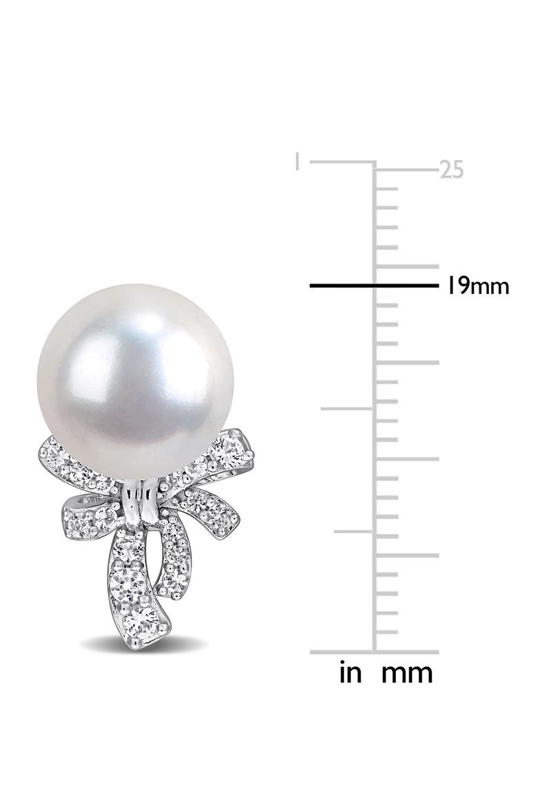 Lab Created White Sapphire & Cultured Pearl Bow Stud Earrings, Alternate, color, WHITE GOLD