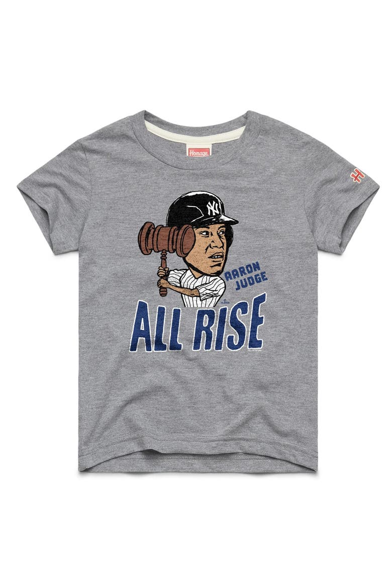 Youth Homage Aaron Judge Gray New York Yankees Caricature Tri-Blend T-Shirt, Main, color, Gray