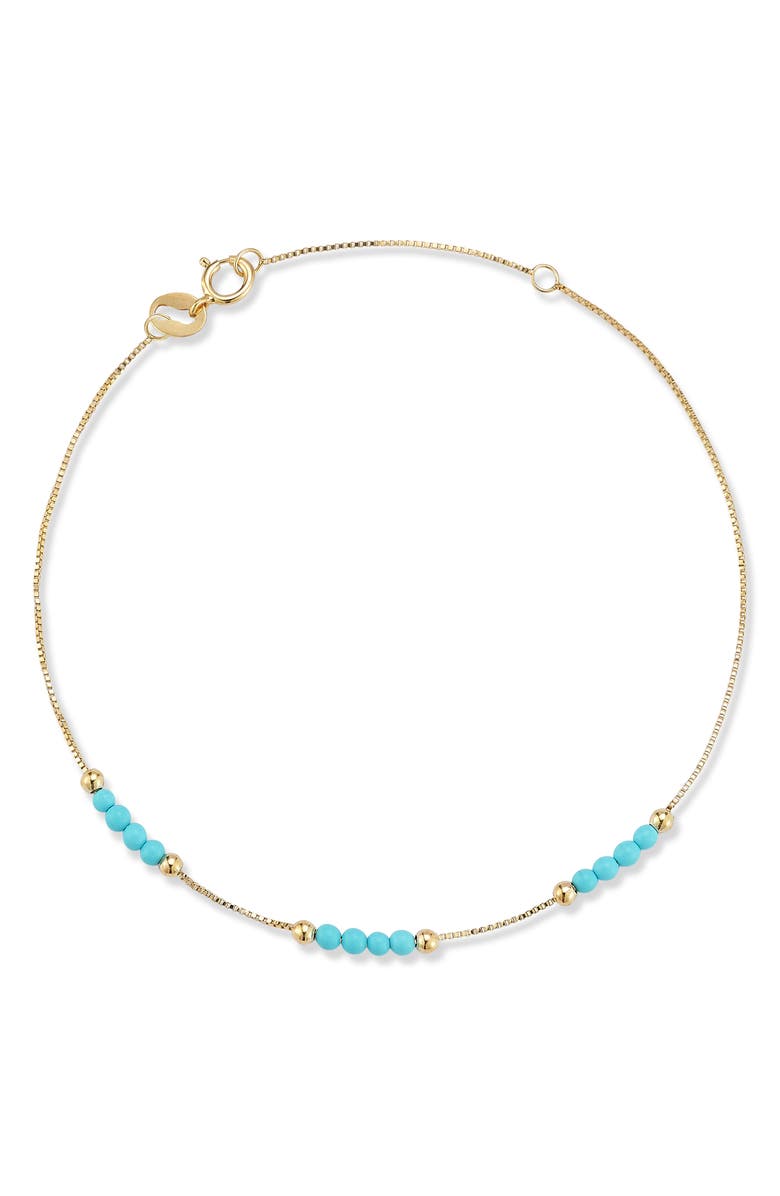 Ember Fine Jewelry Turquoise Beaded Anklet, Main, color, Gold
