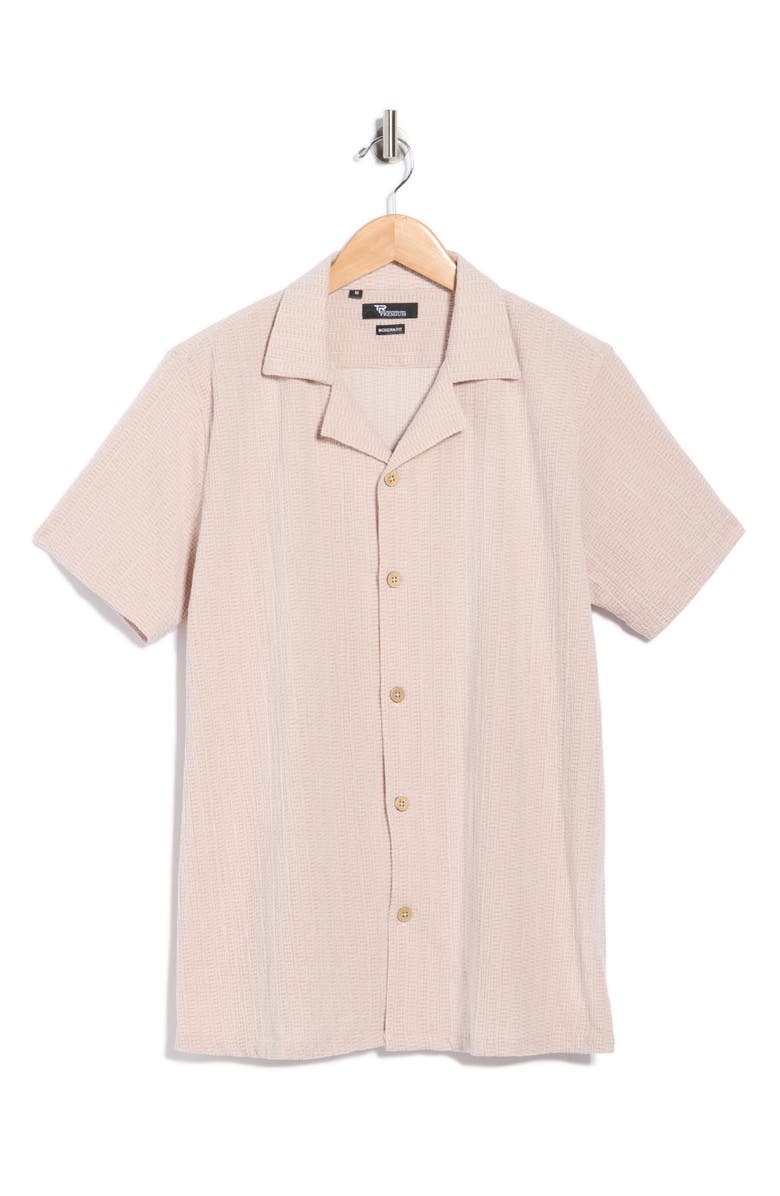 T.R. PREMIUM Modern Fit Textured Camp Shirt, Main, color, Taupe