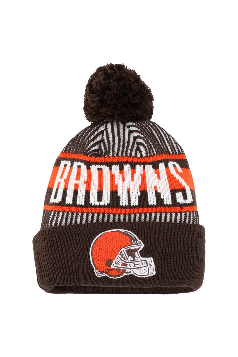 Youth New Era Brown Cleveland Browns Striped  Cuffed Knit Hat with Pom, Main, color, Brown
