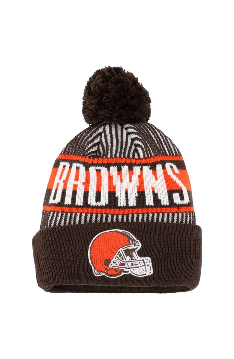 New Era Youth New Era Brown Cleveland Browns Striped Cuffed Knit Hat with Pom, Main, color, Brown
