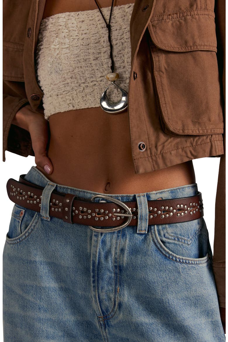 Preston Stud Leather Belt, Alternate, color, MOCHA