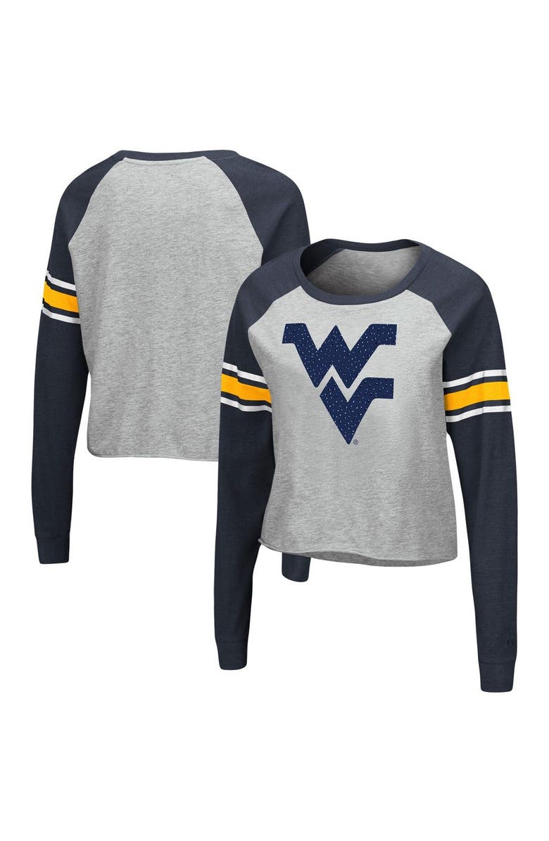 COLOSSEUM Women's Colosseum Heathered Gray/Navy West Virginia Mountaineers Decoder Pin Raglan Long Sleeve T-Shirt, Main, color, 