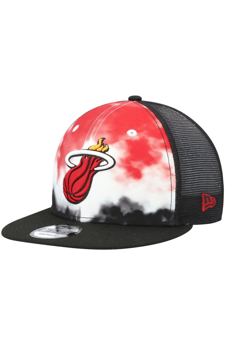 New Era Men's New Era Black Miami Heat Hazy Trucker 9FIFTY Snapback Hat, Main, color, 