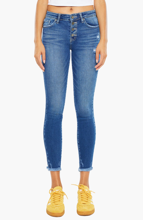 Kancan Kate Dark Blue Wash Mid Rise Ankle Skinny Jeans