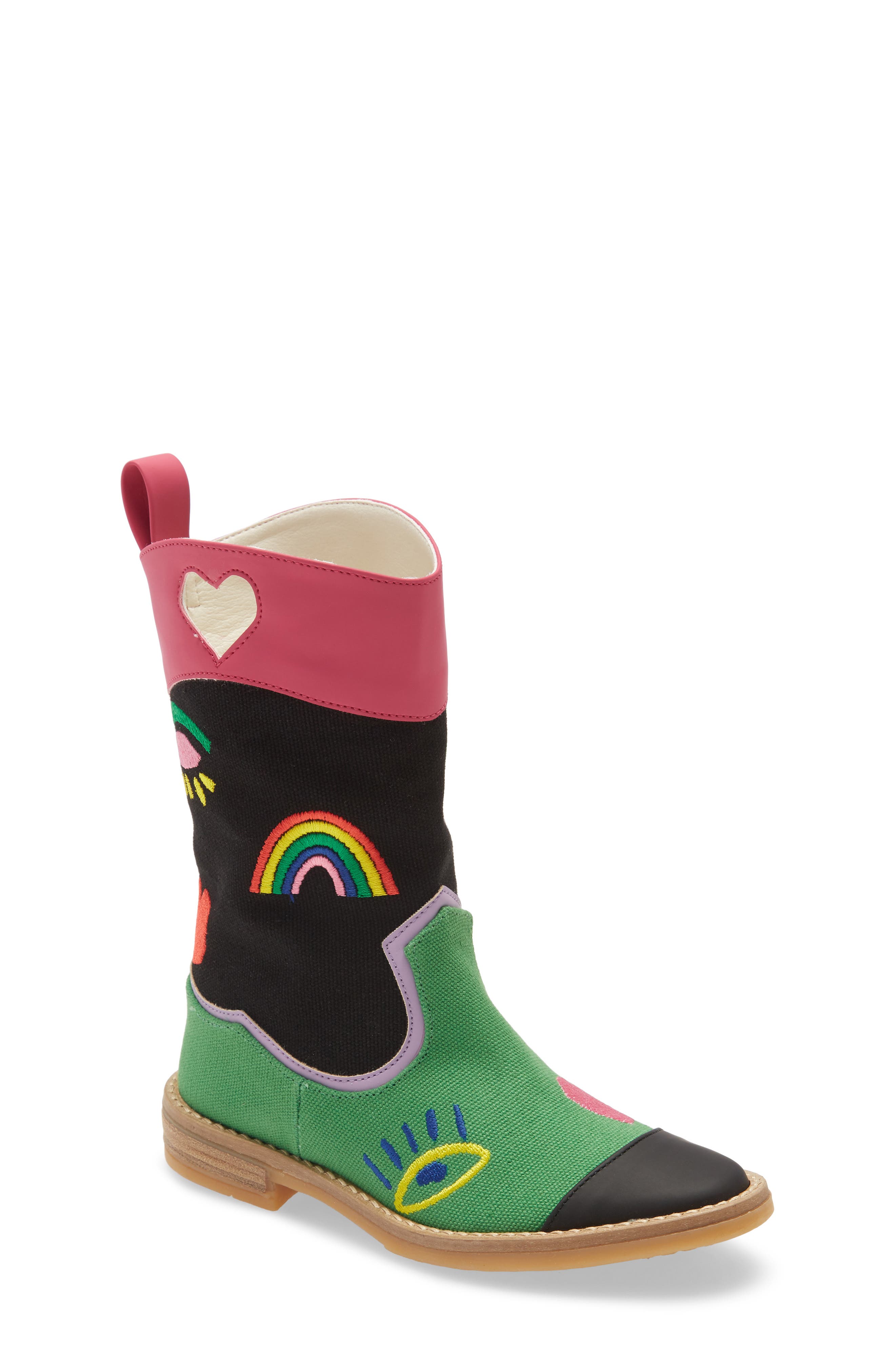 Stella McCartney Kids Rainbow Embroidered Western Boot, Main, color, 