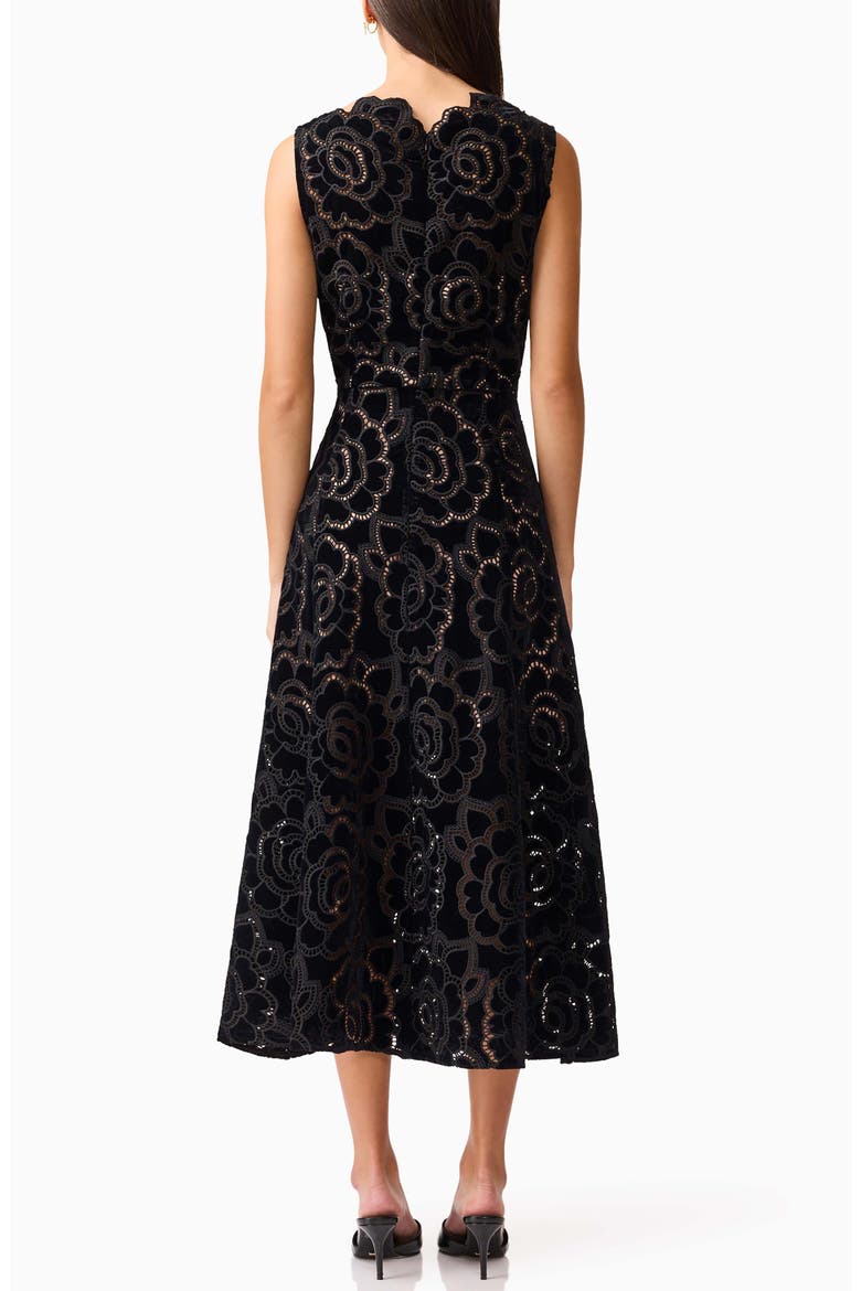 Eris Sleeveless Velvet Lace Midi Dress, Alternate, color, BLACK