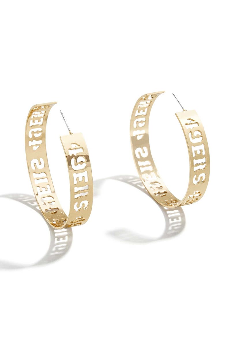 WEAR by Erin Andrews x Baublebar Gold San Francisco 49ers Large Cutout Hoop Earrings, Main, color,