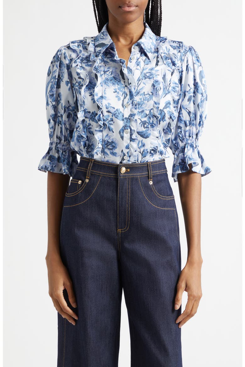 Midnight Floral Print Button-Up Shirt, Main, color, NIGHT TIDE MULTI