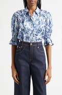 Cinq à Sept Midnight Floral Print Button-Up Shirt