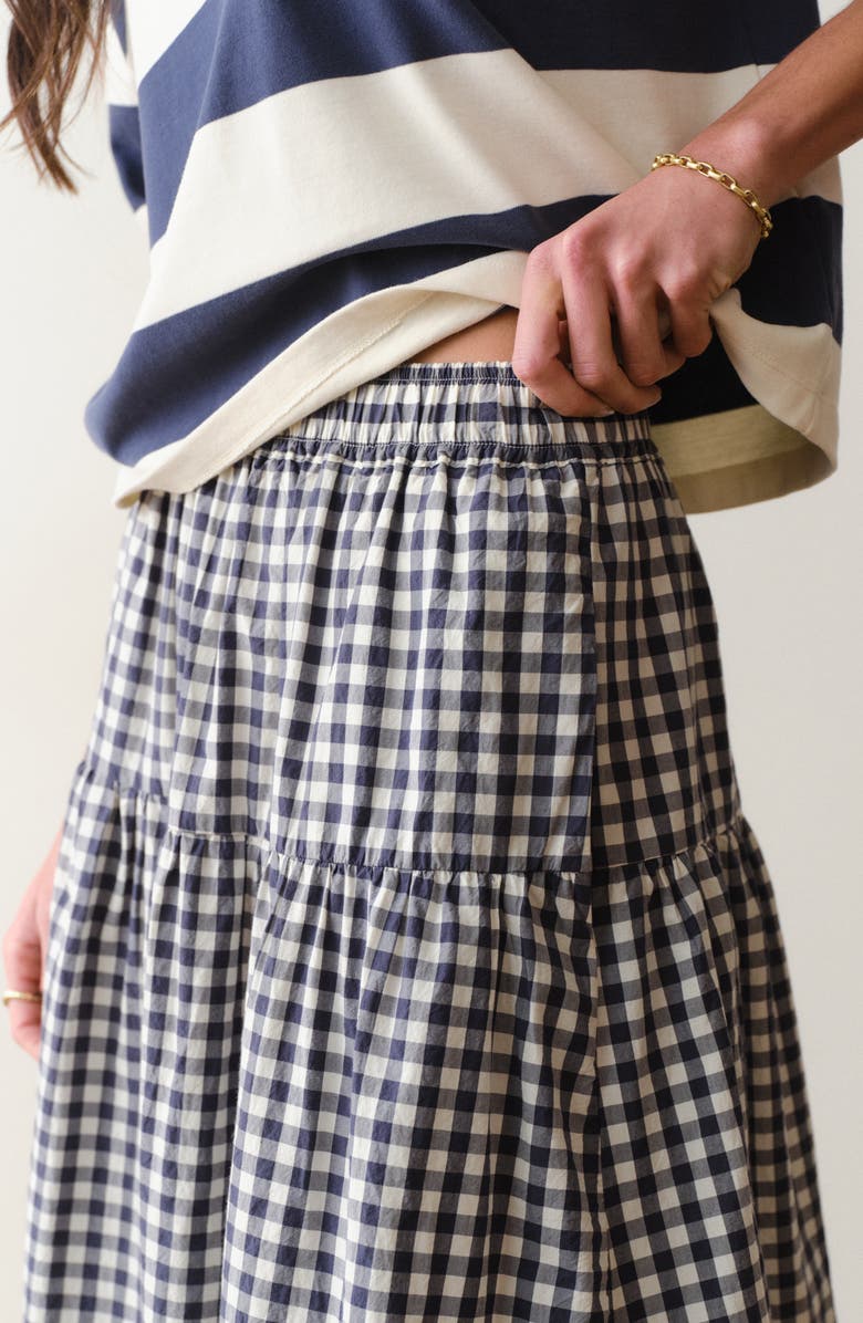 Marine Layer Gia Pima Cotton Gingham Skirt, Alternate, color, Navy Gingham